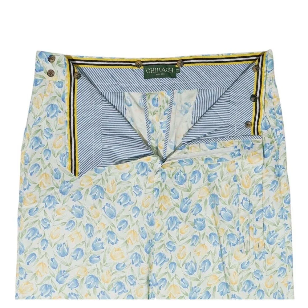 Mens Gurkha Pants 38 Blue Orange Green Floral Trousers Straight Fit Flat Front